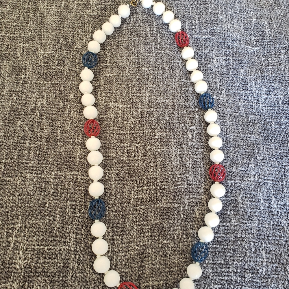 Vintage 1950s Red White Blue Necklace